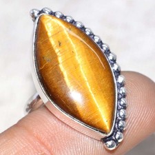 925 Silver Plated Tiger Eye Ring Handmade Gemstone Jewelry Size US 8.5 GW