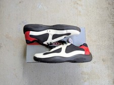 Prada America's Cup Sneakers Patent Black Red White Leather Men 9.5 Low Tops