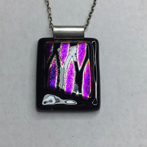 Fused glass sterling silver 925 rectangle pendant on a chain necklace black - Picture 3 of 7