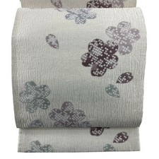 Japanese Silk Fukuro obi Cream Cherry blossom Hitta Excellent Silver thread 2158