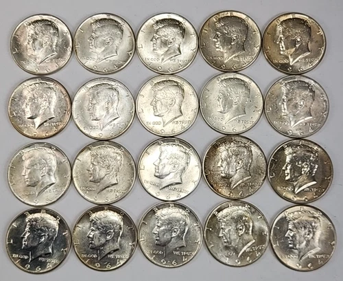 1964 Kennedy BU Roll of 20 Silver Halves 90% Silver AU / UNC D & P Mixed