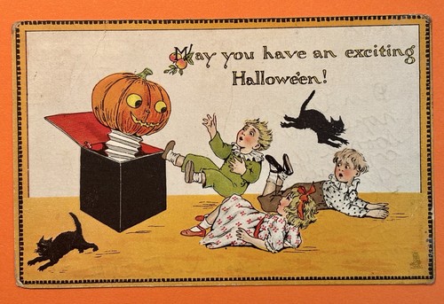 Antique Halloween Postcard Jack In Box Black Cats JOL 2912 Tuck Kids Bat Owl #15