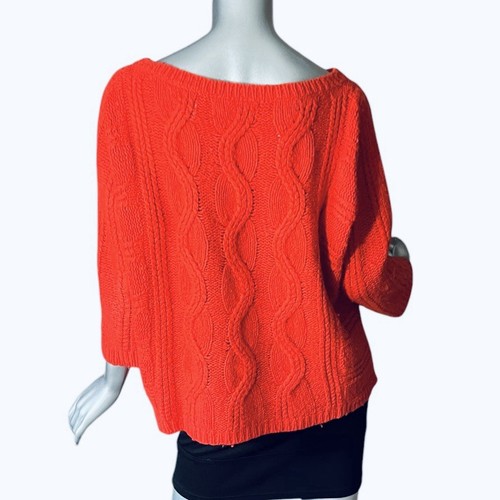Ann Taylor Loft Medium Coral Orange Chunky Cable Knit Sweater 3/4 Sleeves - Picture 4 of 10
