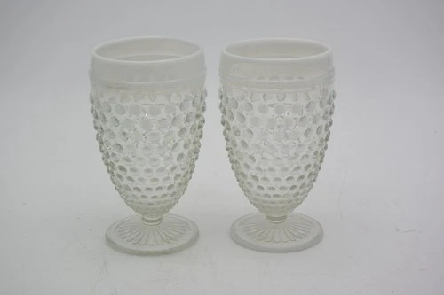 2 Vintage Anchor Hocking Moonstone Clear Hobnail Opalescent Goblet