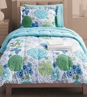 Student Lounge Twin & XL Bed in Bag Blue Floral Comforter Sheet Sets Sham Hamper