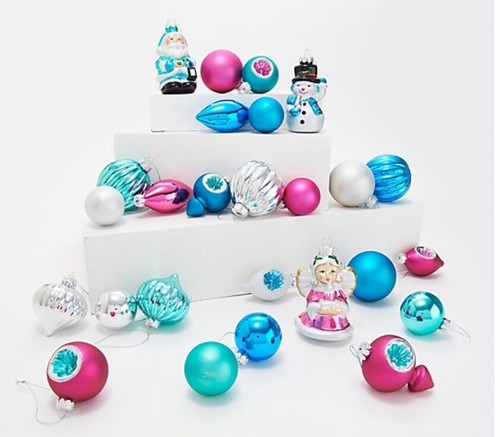 New 2020 Mr Christmas 26 Piece Vintage Tree Ornament Set Glass Pastel Christmas - Picture 12 of 12