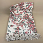Vintage Fabric Throw Blanket Paisley Pattern 168x90cm Tassel Hand Printed Pink
