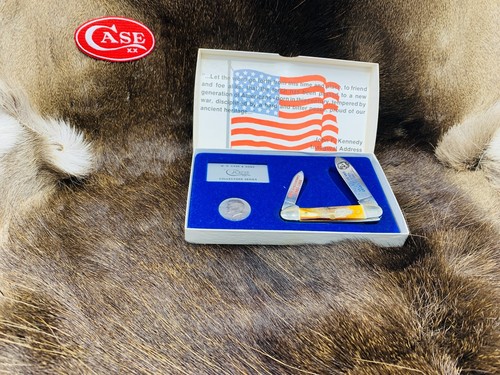 1989 Case John F. Kennedy Canoe Knife Stag Handles Mint In Clam Shell Box - 84C - Picture 7 of 12