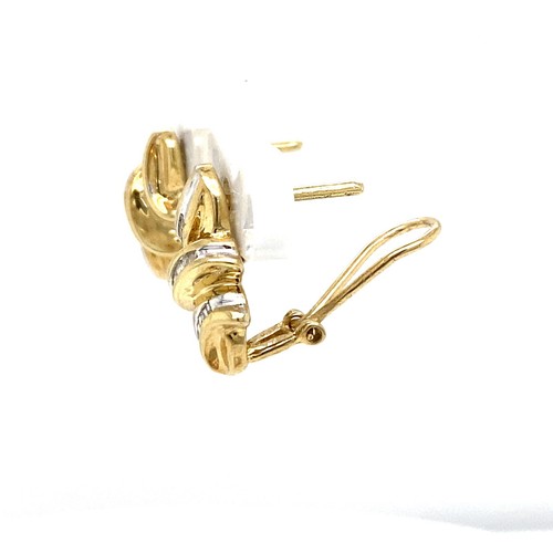 10KT TWO-TONE GOLD .33CT DIAMOND OMEGA BACK EARRINGS 3.4 GRAMS - Picture 4 of 5