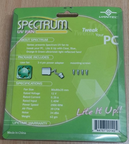 Vantec Spectrum Ultraviolet Light Reflective Fan. 8cm Green SP8025UV-GR - Picture 2 of 2