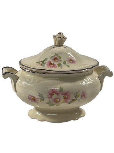 Homer Laughlin Virginia Rose Sugar Bowl w/ Lid Creamer & Pitcher Platinum Trim - Picture 2 of 10