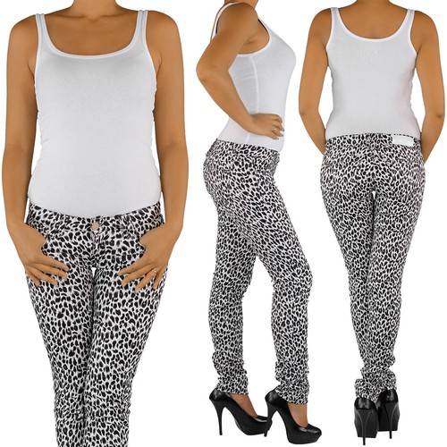 Damen Röhrenhose Stretch Hüfthose Jeans Optik Skinny Zebra Leoparden Muster - Bild 3 von 5