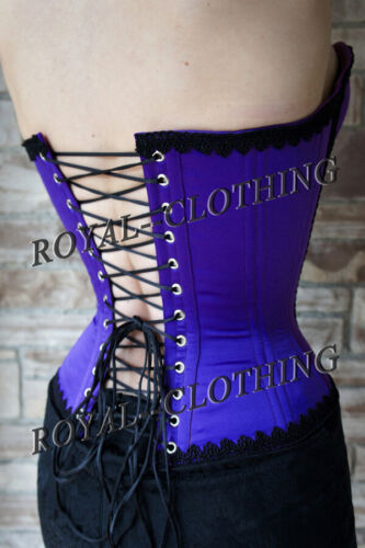26 Steel Boned Over Bust costume Lace waist cincher training Satin Corset PL5-S - Picture 24 of 40