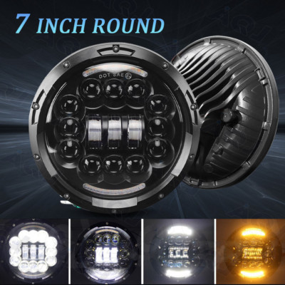 For 2003-2009 Hummer H2 Pair 7'' inch Round LED Headlights High Low Beam DRL Lamp