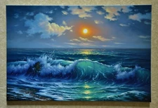 Seascape,paintings on canvas,  wall art,40-60(cm), "Moonlit night over the sea"