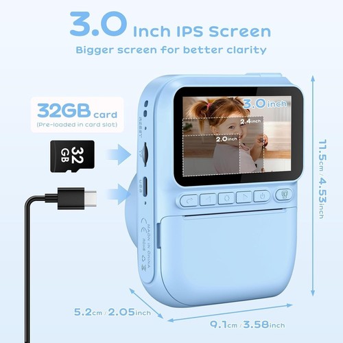 Kinder Sofortbildkamera blau 14MP – 3” Display, 1080P, ab 3 Jahren - Bild 4 von 9