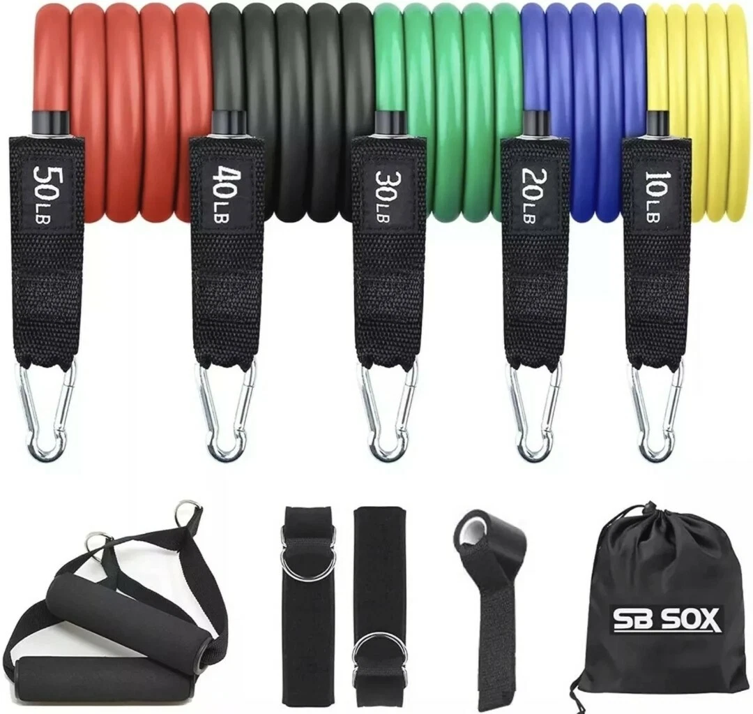 SB SOX Resistance Bands Set Pro, Men & Women, 5 Stackable Premium Cable Bands