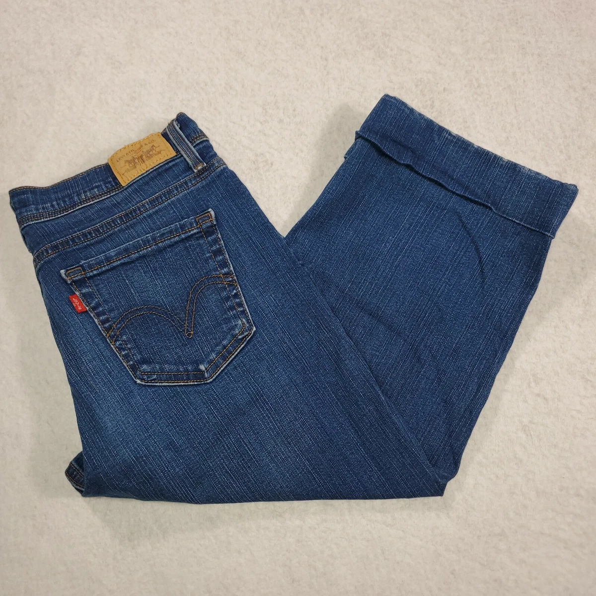 LEVIS 548 Size 12 Perfectly Slimming Capris Stretch Blue Denim Jeans Women’s