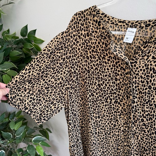 Anko Kmart Womens Size 18 Short Dress Short Sleeve Black Brown Animal Print - Picture 3 of 7