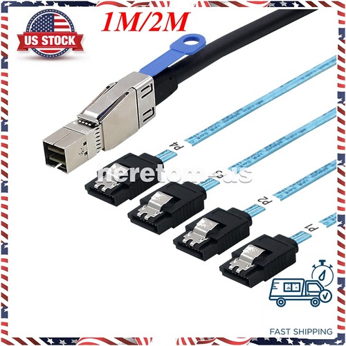 MINI SAS HD SFF-8644 with IC to 4 SATA 7P Server Date Hard Drive Cable 1M 2M - Picture 1 of 8