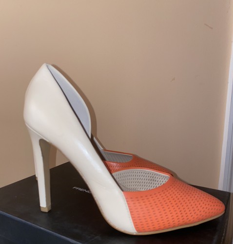 French Connection Mabel d'Orsay Perforated Pump US 7 EU 37 Ivory Orange Heel Sho - Bild 2 von 6