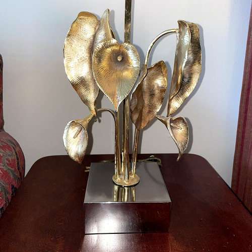 VINTAGE LANCIOTTO GALEOTTI LAMP CALLA LILIES AND LEAVES HOLLYWOOD REGENCY STYLE - Picture 9 of 12