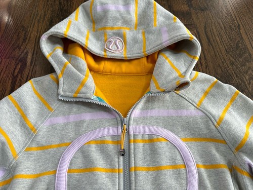 LULULEMON Gray Purple Lavender and Orange Striped Scuba Hoodie Size 6 - Picture 2 of 3