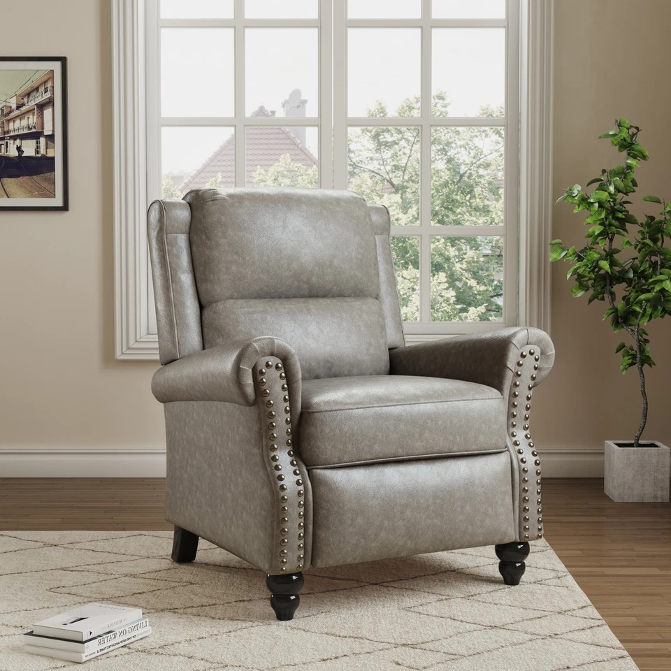 Sillas reclinables pushback manuales con borde de cabeza de clavo sillón moderno NUEVO Foto 4 de 4