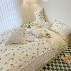 Pleated Floral Printed Bedding Set Ruffles Duvet Cover Bed Sheet Pillowcases