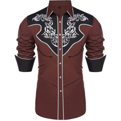 Camisa de vestir Western de manga larga ajustada con botones Blusa Informal Prendas para el torso Hombres - Imagen 7 de 14