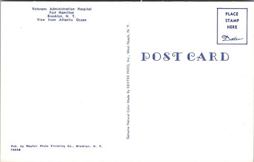 Brooklyn NY Veterans Administration Hospital View From Atlantic Ocean Postcard - Picture 2 of 2