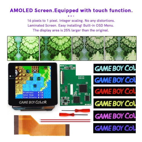 OLED LCD Touch Laminated OSD Menu Retro Pixel AMOLED Screen+Pre-cut Case For GBC - Picture 4 of 60