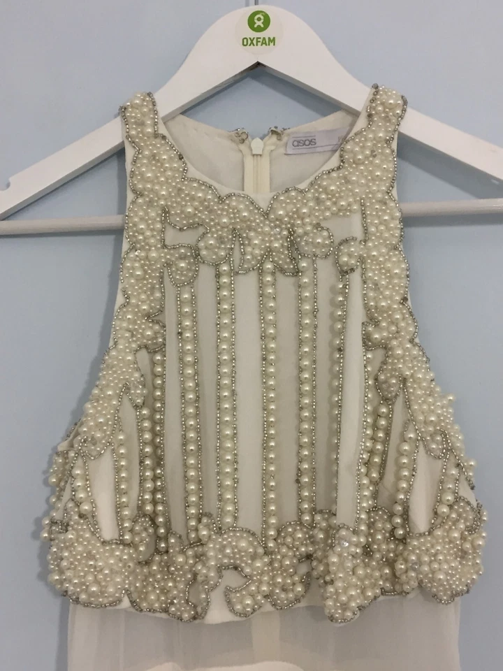 Nuevo vestido de novia para mujer Asos talla 8 marfil perlas gasa cremallera F1 Foto 3 de 4