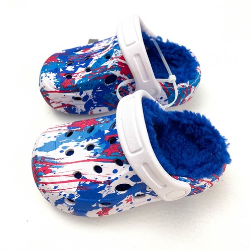 Berkley Jensen Kids Size C6 Faux Fur Lined Clogs Red White Blue Star Splatter - Picture 3 of 8
