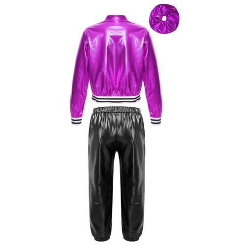 Kids Girls Crop Top High Waist Set Workout Outfit Contrast Color Pullover Gym - Picture 60 of 70