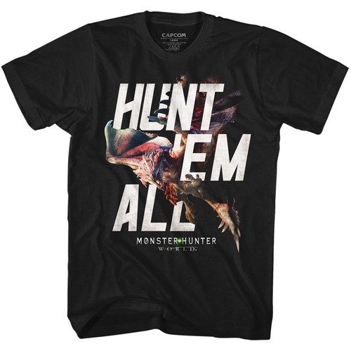 Monster Hunter World Hunt Em All Capcom Video Game Men's T Shirt  - Picture 1 of 3