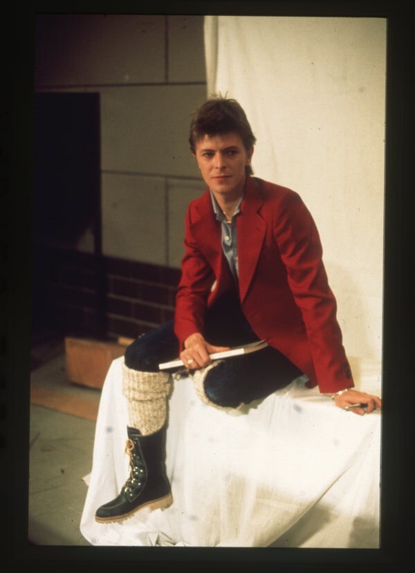 David Bowie 1980's Photo Shoot wearing hiking boots Original 35mm