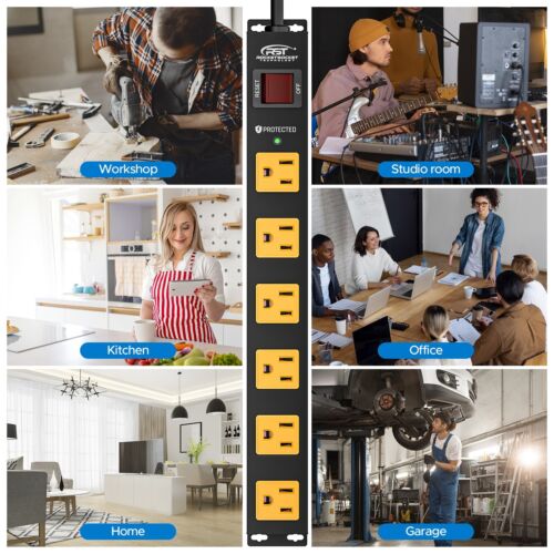 CRST 6-12Outlet Striscia di Alimentazione Resistente Protezione da Sovratensioni, Cavo di Alimentazione 6FT/14AWG/15A - Foto 7 di 26