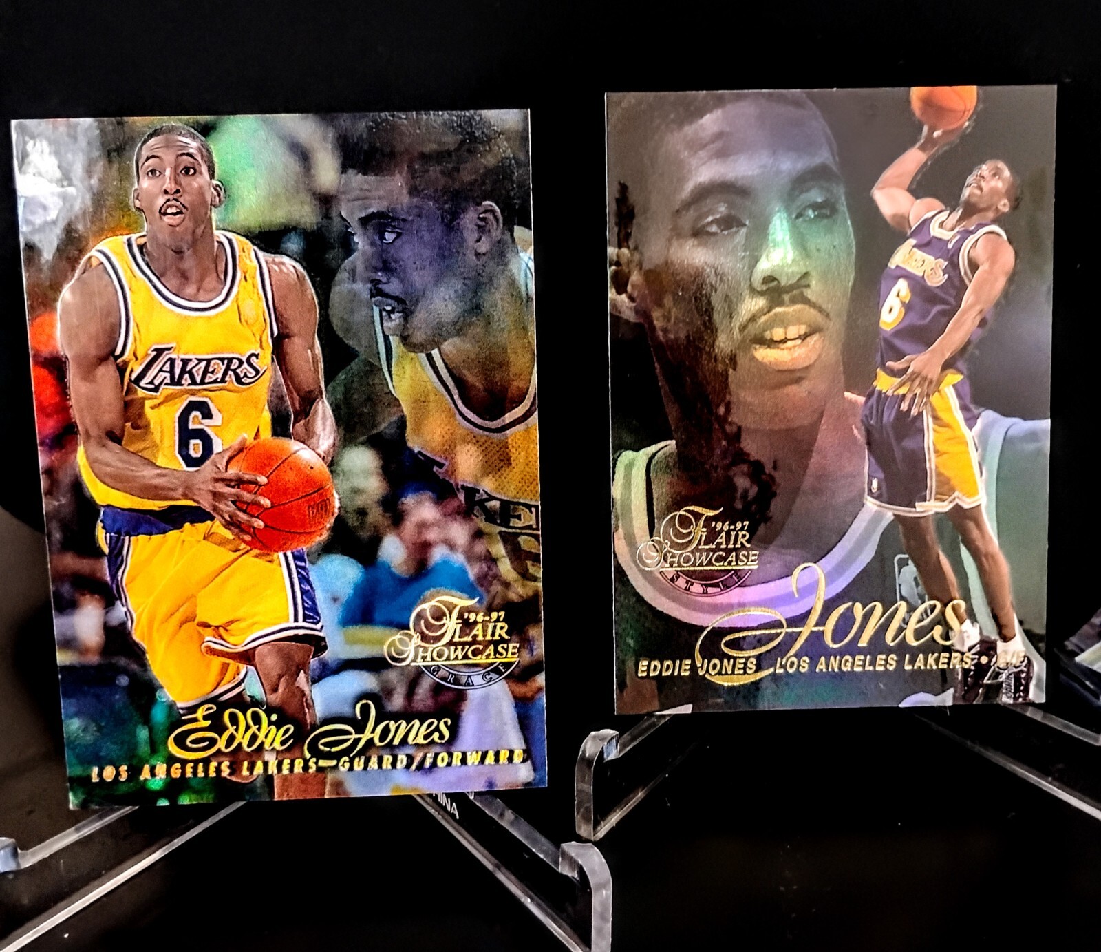 1996-97 Flair Showcase EDDIE JONES!  (2) Row 1 & Row 2!!  LAKERS!  ICONIC SET!!