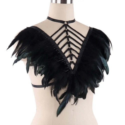 Victorian Cosplay Goth Feather Body Harness - Black (Style 14) - Bild 3 von 6