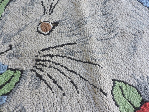 Handmade 1950's Mid Century Bunny, Flowers & Rainbow Rug 37" x 38" - Picture 2 of 6