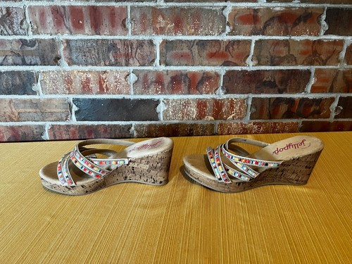 Jellypop Damen bunte Riemchen Keilabsatz Sandalen Glitzer Strass Kork Gr:11 - Bild 7 von 7