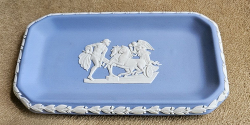 Wedgwood Jasperware GH Athena blau Rechteck Schmuck Schale Tablett 5,75 x 3 1/4"