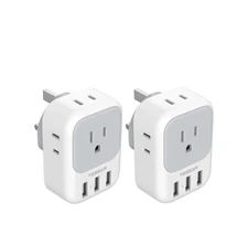 TESSAN US to UK Plug Adapter, 4 American Outlets 3 USB, 3 Packs