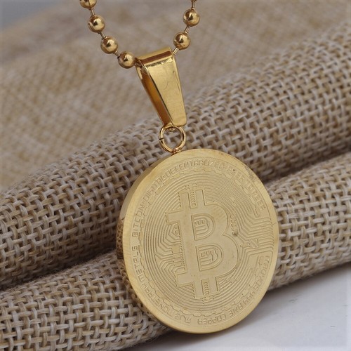 Bitcoin Cryptocurrency Pendant Necklace Gold Plated - Bitcoin B - Picture 6 of 12