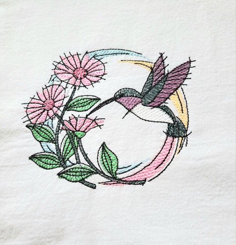Hummingbird Kitchen Tea Towel Embroidered Flour Sack Cotton Floral Bordered Gift - Picture 5 of 9