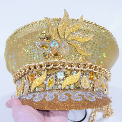 Festival Captains Hat Gold Beaded Mardi Gras Burning Man Party Costume Headpiece - Picture 4 of 10