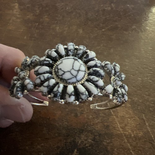 Native American Navajo White Buffalo Turquoise Cluster Bracelet Cuff Wow! Zuni D - Bild 2 von 21
