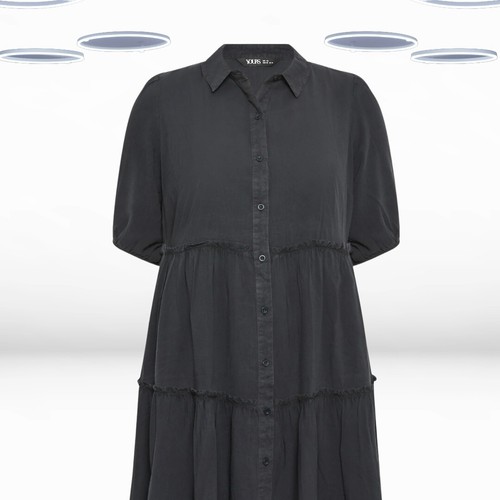 Ex Women's Plus Size Button Front Midi Shirt Dress in Charcoal (Defect) - Picture 4 of 6