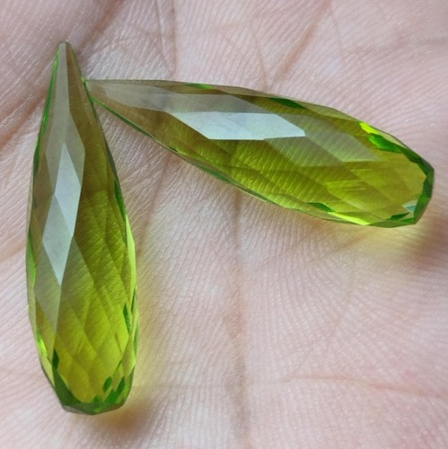 25.00 Ct Peridot Quartz Checker Cut Loose Gemstone Cabochon Smooth Drops - Picture 2 of 5